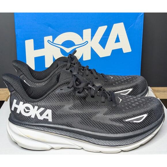 Hoka Shoes Mens 10 Wide (2E) Black Clifton 9 1132210/BWHT NEW Running Comfort - Picture 1 of 9